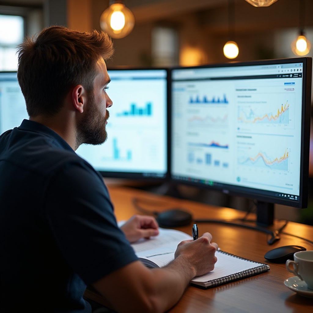 Начинающий предприниматель изучает маркетинговую аналитику