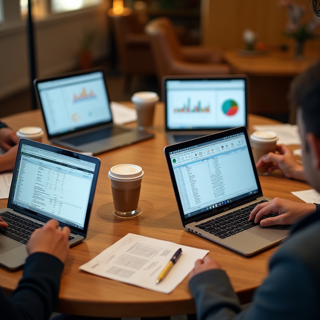 Участники воркшопа работают за ноутбуками с таблицами